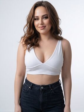 BP. White Ribbed V-Neck Bralette Top